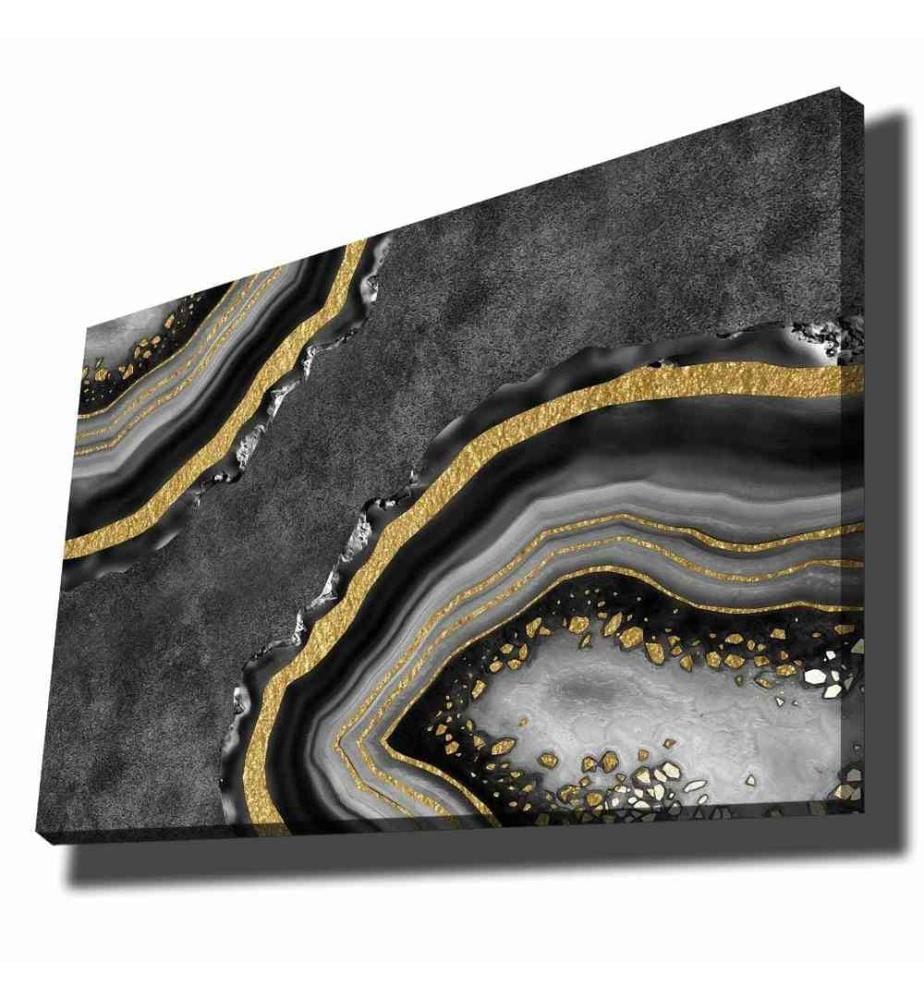 Peinture décorative sur toile, or, gris, noir, toile, cadre en bois de pin