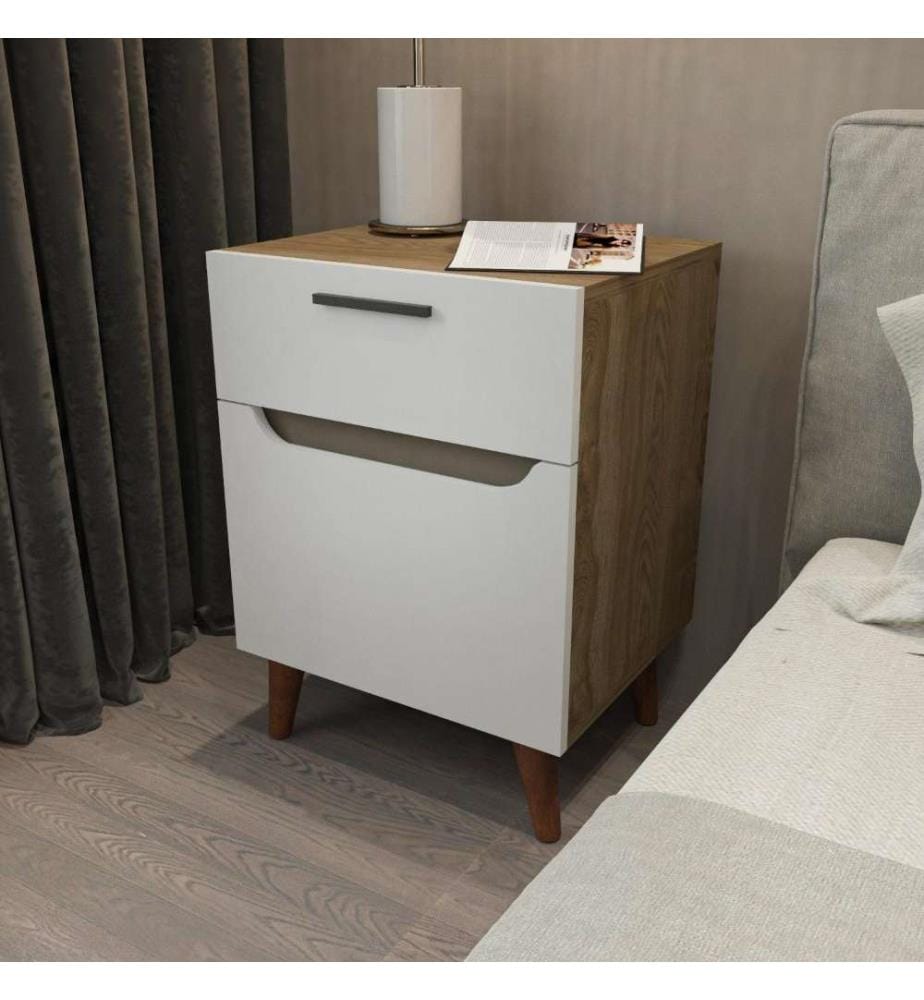 Table de nuit, chêne blanc, panneau de particules mélaminé