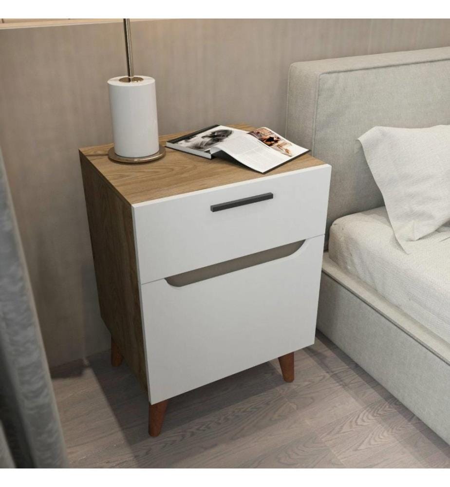 Table de nuit, chêne blanc, panneau de particules mélaminé