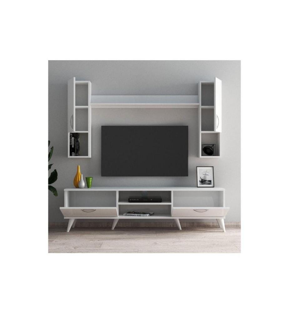 Meuble TV, blanc, panneau de particules mélaminé