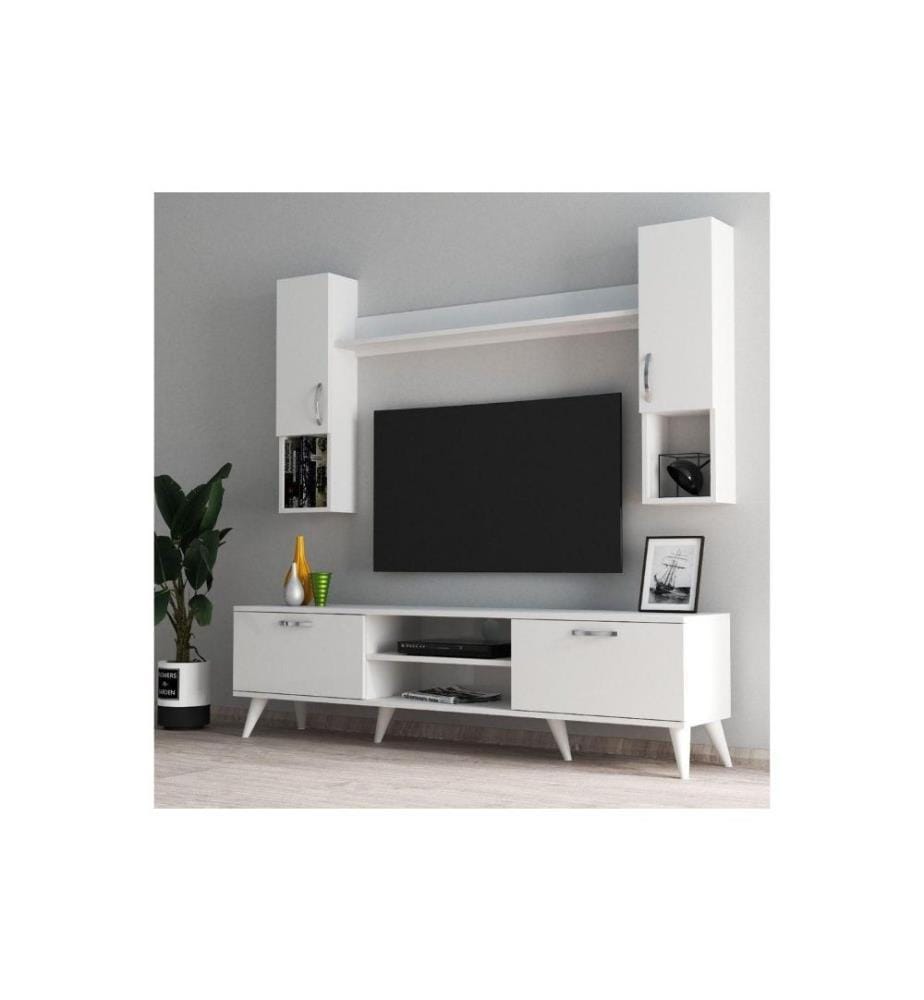 Meuble TV, blanc, panneau de particules mélaminé