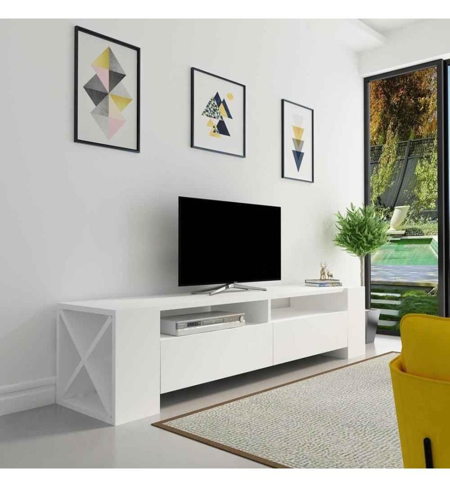 Meuble TV, blanc, panneau de particules mélaminé