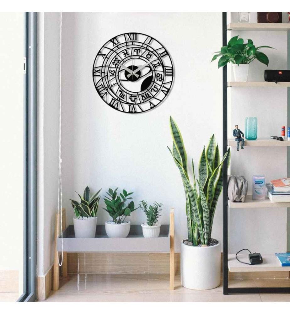 Dekorative Wanduhr aus Metall, Schwarz, Metall