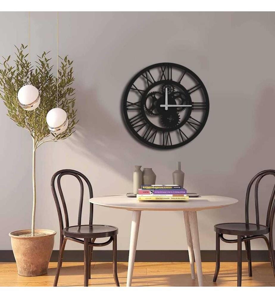 Dekorative Wanduhr aus Metall, Schwarz, Metall