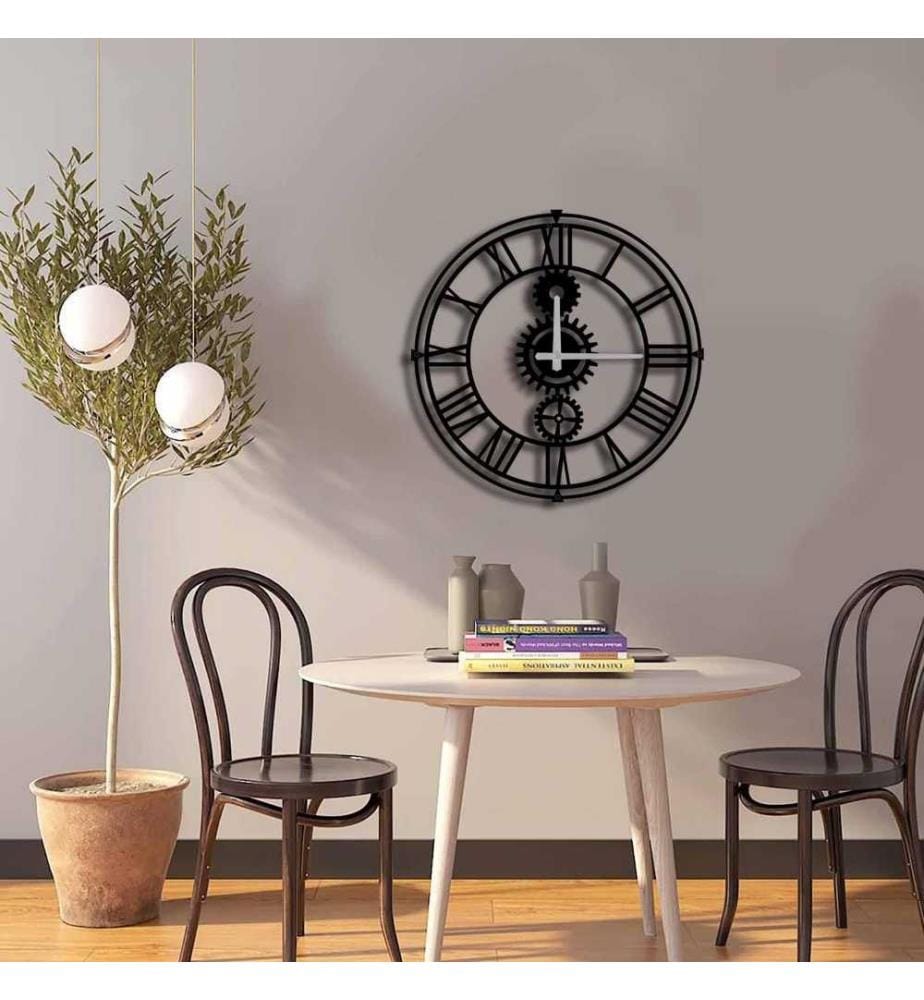 Dekorative Wanduhr aus Metall, Schwarz, Metall