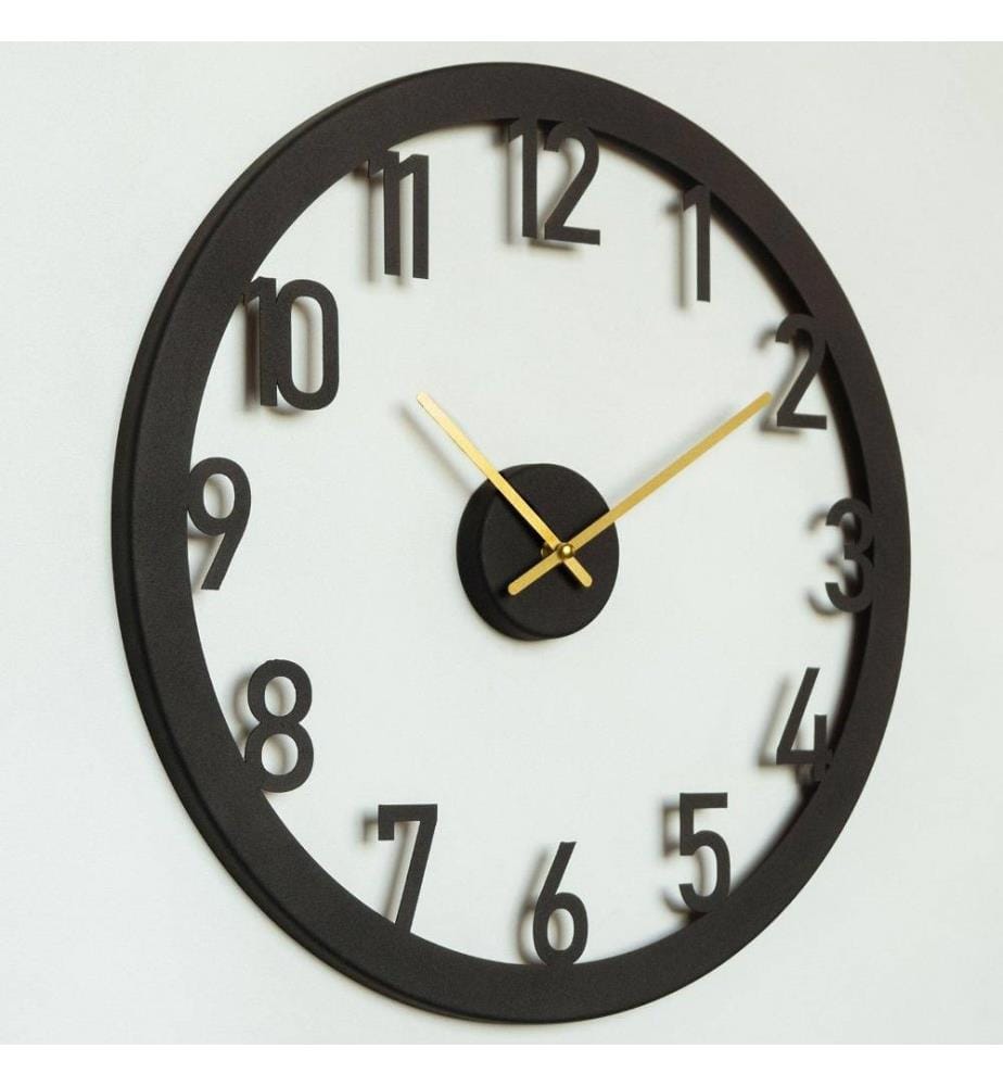 Dekorative Wanduhr aus Metall, Schwarz, Gold, Stahl