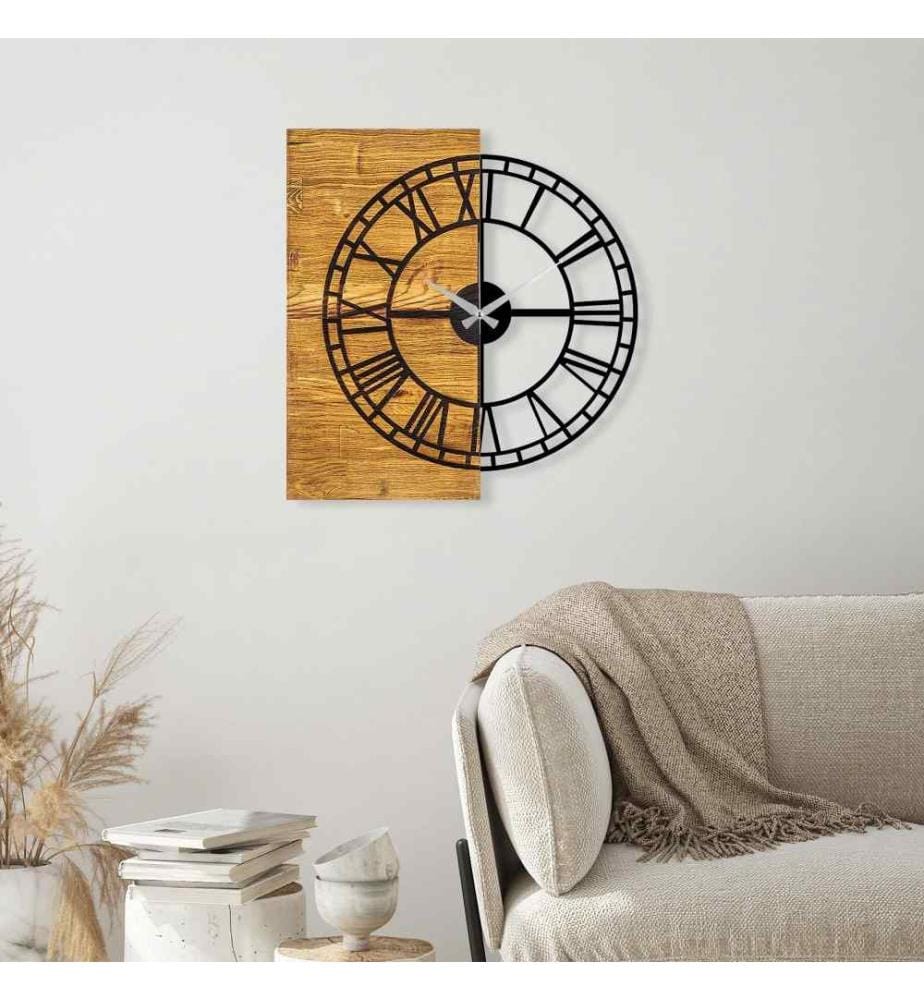 Dekorative Wanduhr aus Holz, Walnuss, Schwarz, Holz
