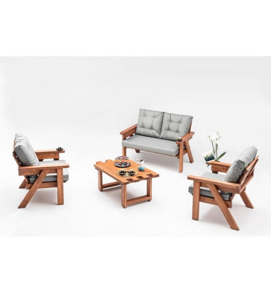 Canapé 1 place Garden, noyer gris, structure en bois de pin, tissu polyester
