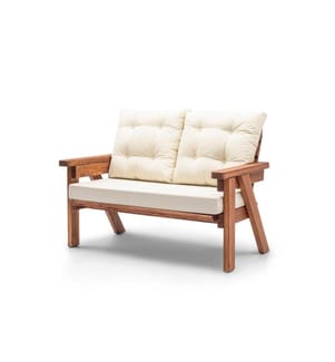 Garden 2-Sitz Sofa, Creme Walnuss, Gestell aus Kiefernholz, Polyester Stoff