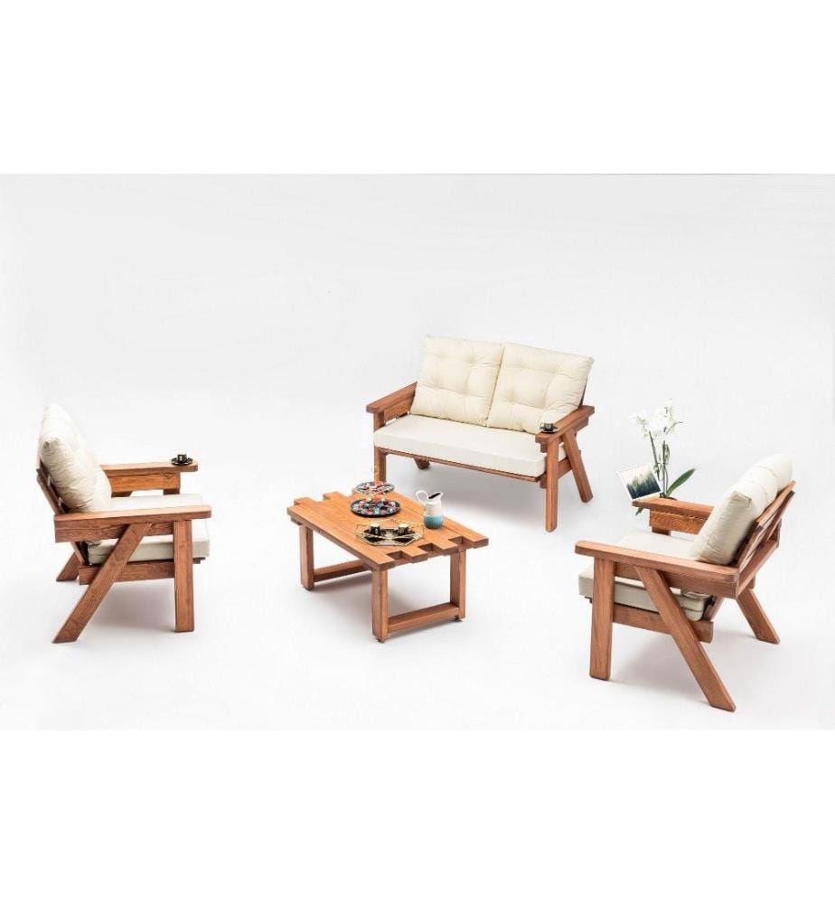 Garden 2-Sitz Sofa, Creme Walnuss, Gestell aus Kiefernholz, Polyester Stoff