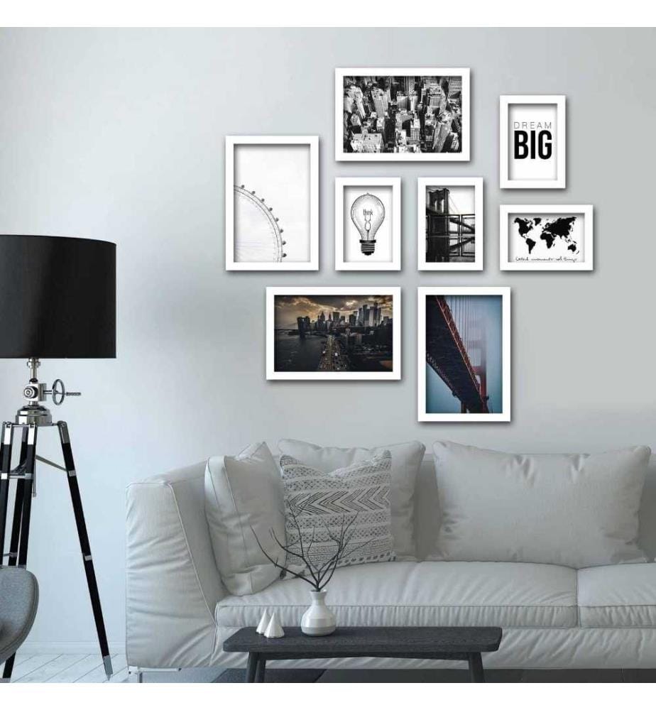 Peinture décorative encadrée MDF, 8 pièces, Multicolore, MDF, Cadre en plastique