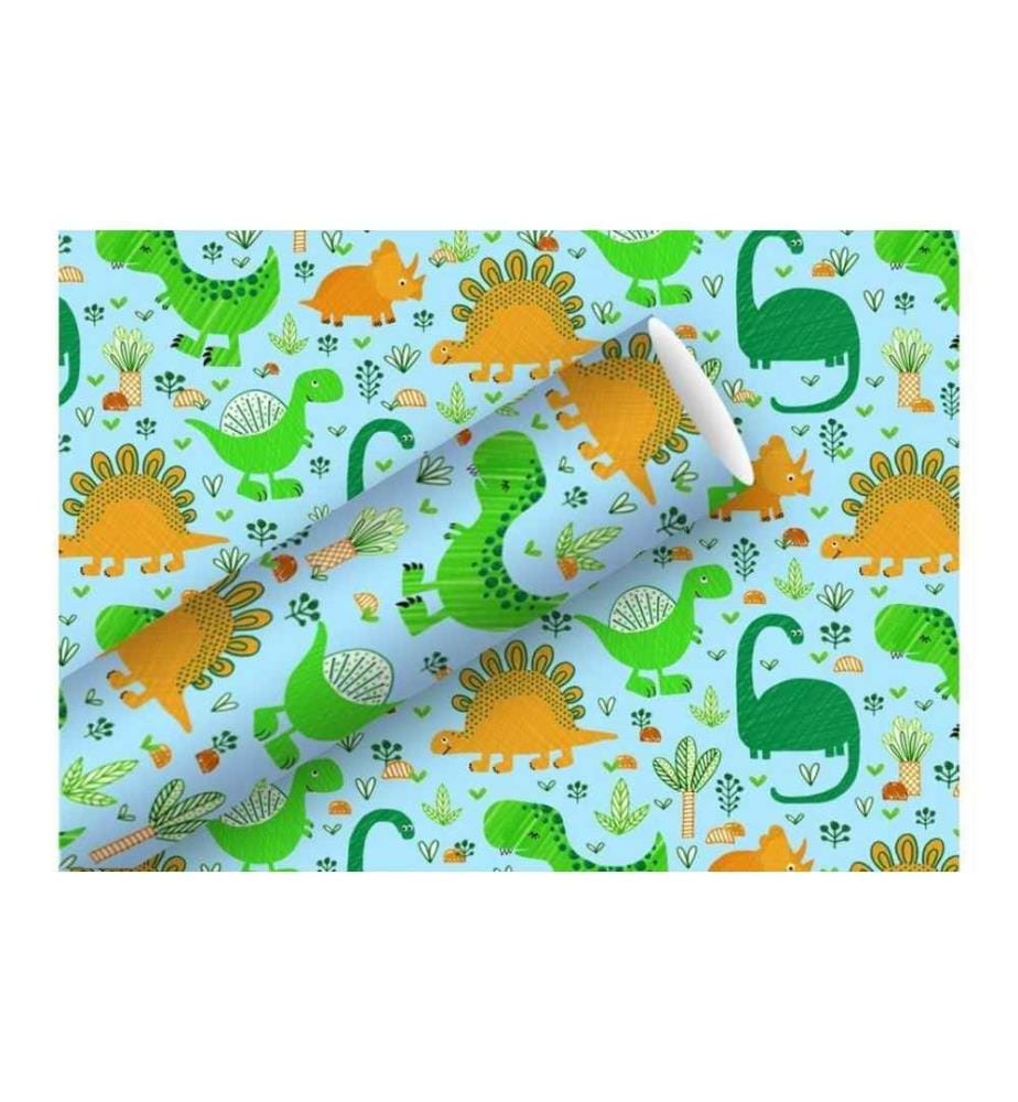 Braun + Company Geschenkpapier Funny Dinos 70 cm x 2 m, Hellblau