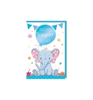 Braun + Company Carte de félicitations Éléphant 11.5 x 17 cm, bleu