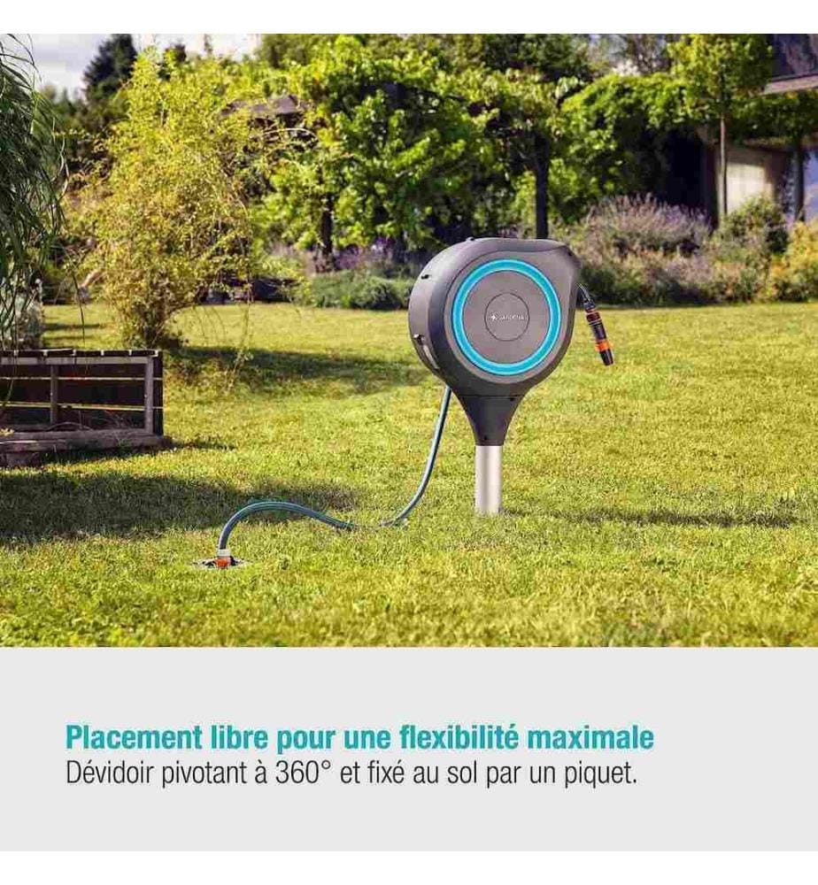 Coffre à Tuyau Gardena RollUp S 15m - Turquoise - Pivotant 360° Avec Tuyau Intégré