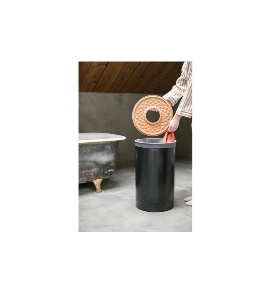 BRABANTIA - Wäschesammler mit Korkdeckel, 60 Liter, Schwarz