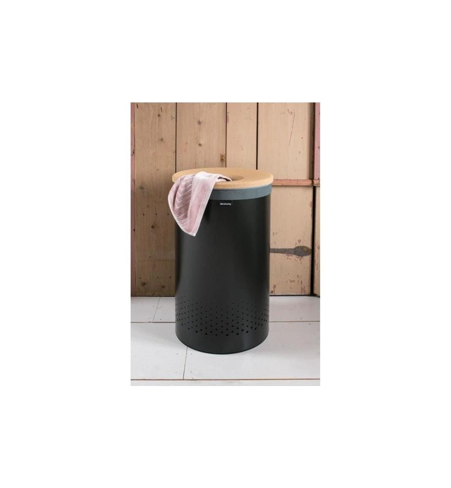 BRABANTIA - Wäschesammler mit Korkdeckel, 60 Liter, Schwarz