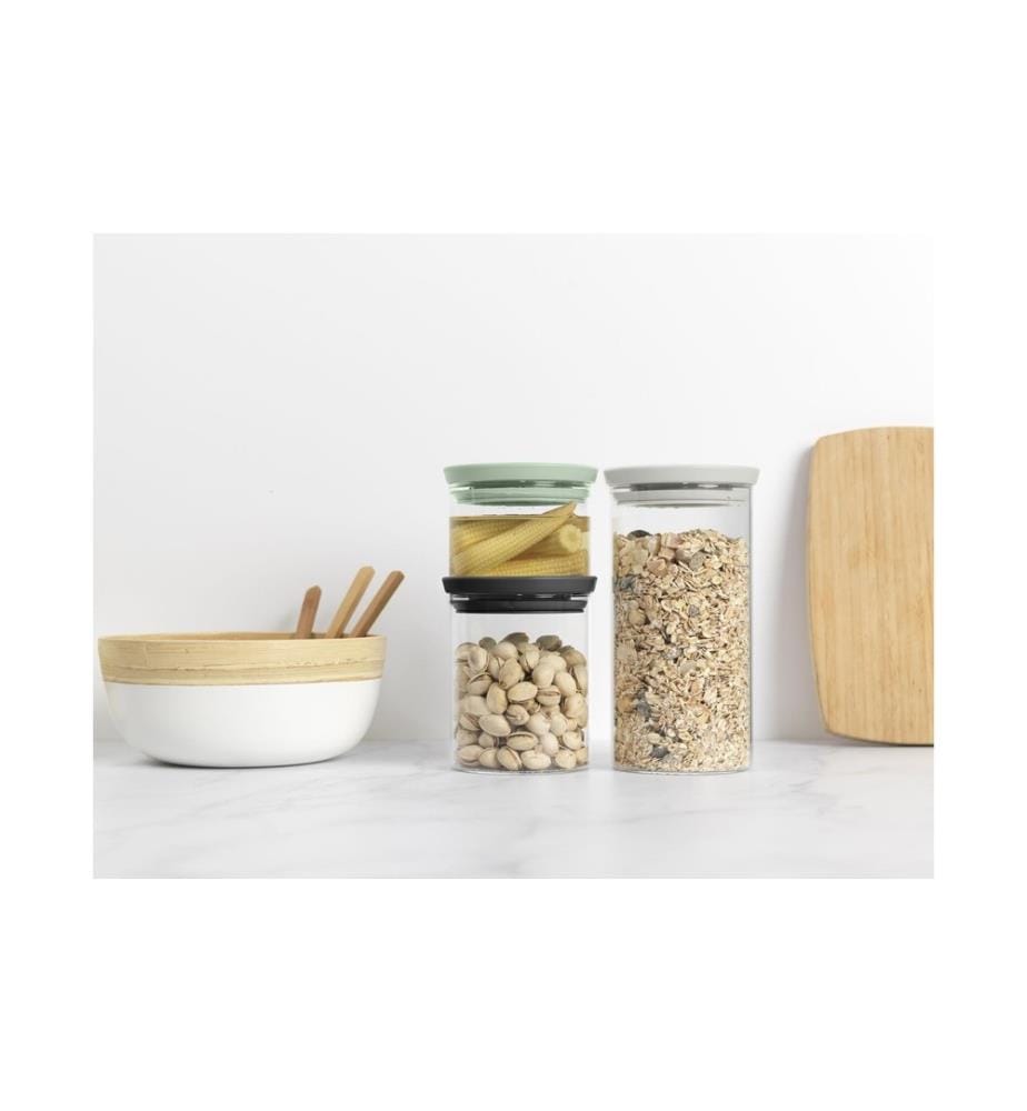 BRABANTIA - Boîte à provisions Lot de 3 0.3/0.6/1.1 l, Transparent