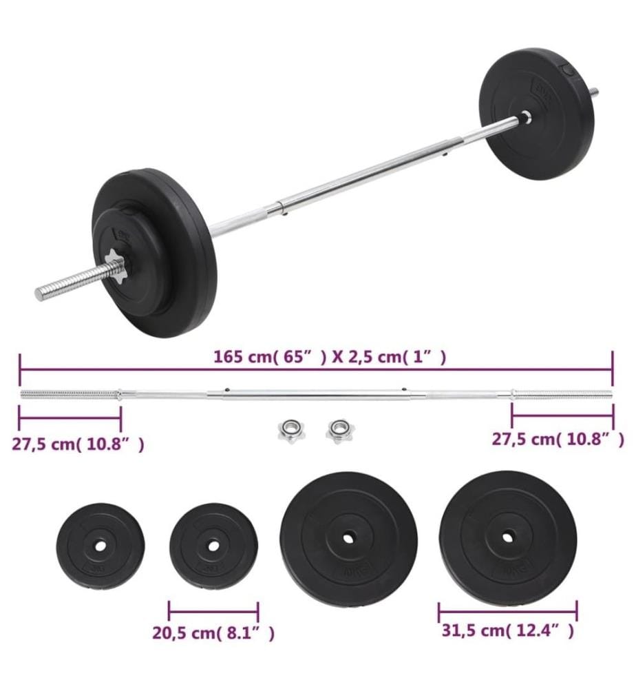 TREX SPORT Langhantel Set 46kg - 150cm Stange Mit Kunststoff Scheiben Für Home Gym