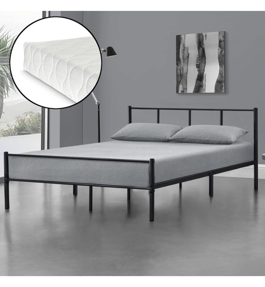 Lit métallique Laos 160x200 cm avec matelas à eau froide Noir