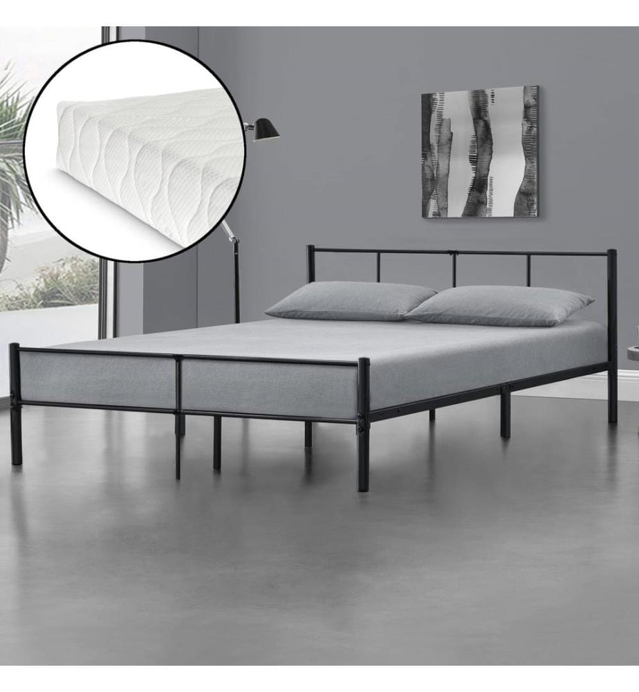 Lit métallique Laos 180x200 cm avec matelas à eau froide Noir
