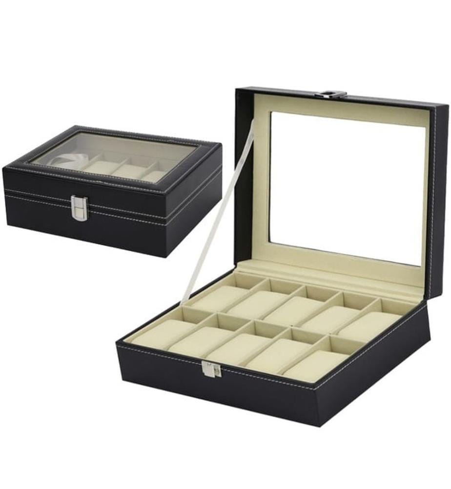 Montres box pour 10 montres Beige similicuir 25.5 x 20.50 x 8 cm