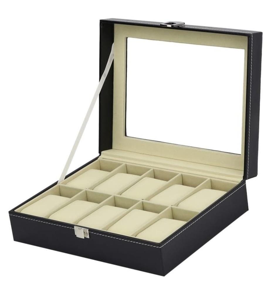Montres box pour 10 montres Beige similicuir 25.5 x 20.50 x 8 cm
