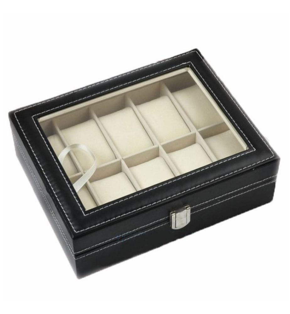 Montres box pour 10 montres Beige similicuir 25.5 x 20.50 x 8 cm