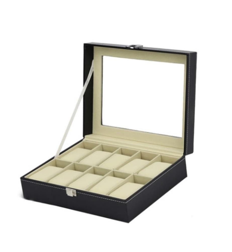 Montres box pour 10 montres Beige similicuir 25.5 x 20.50 x 8 cm
