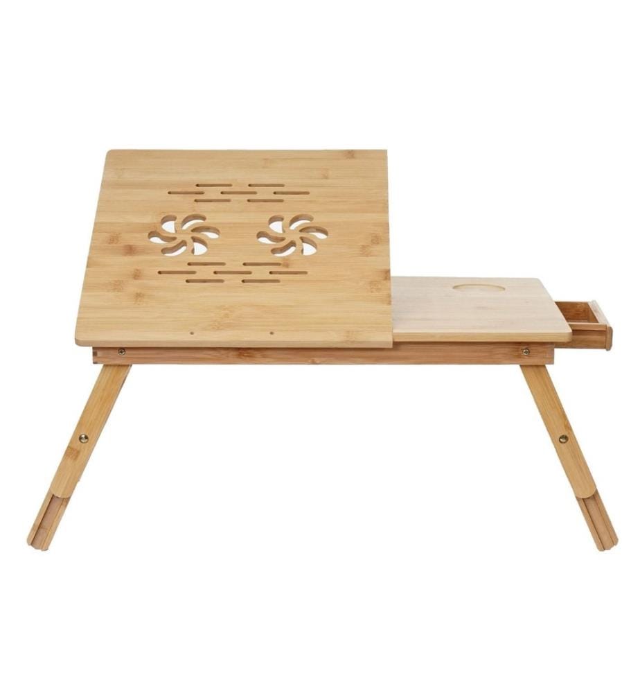 Table pour ordinateur portable Table de lit en bambou avec ventilateur - réglable en hauteur