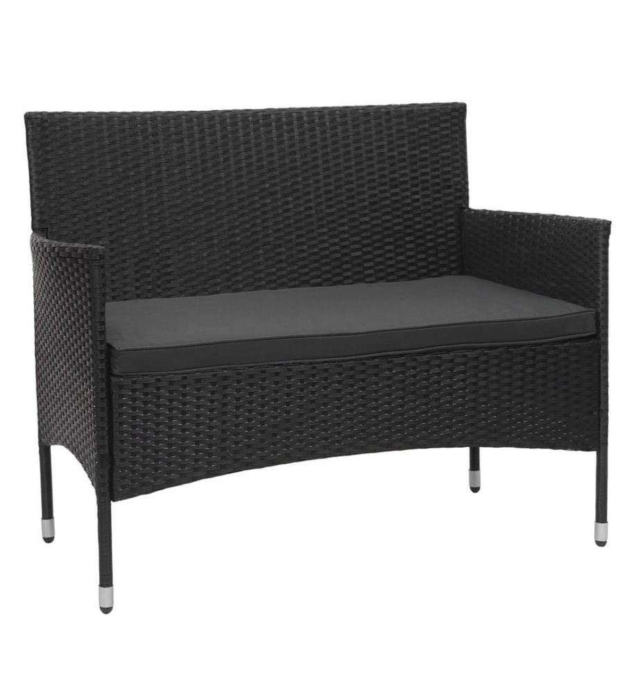 Balkon Sitzgruppe Poly-Rattan 7tlg. Garnitur-Lounge schwarz Kissen dunkelgrau