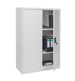 Aktenschrank Stahlschrank Büroschrank, 2 Türen 140x90 cm grau
