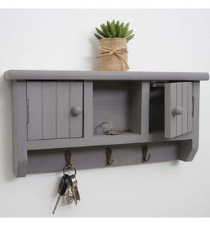 Schlüsselbrett Pitea mit Türen Massiv-holz Shabby grau