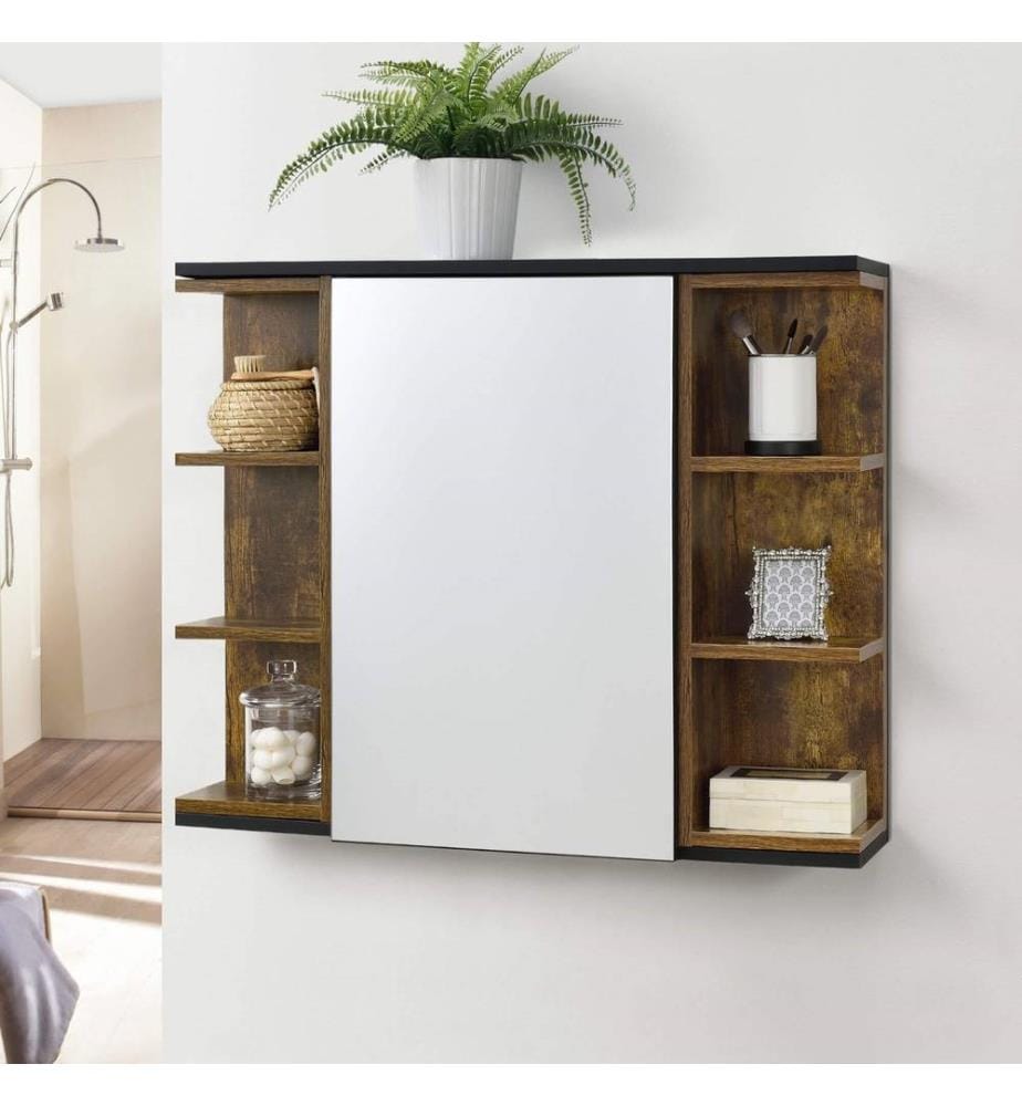 Armoire de salle de bains Harstad 64x80x20 cm Bois foncé noir