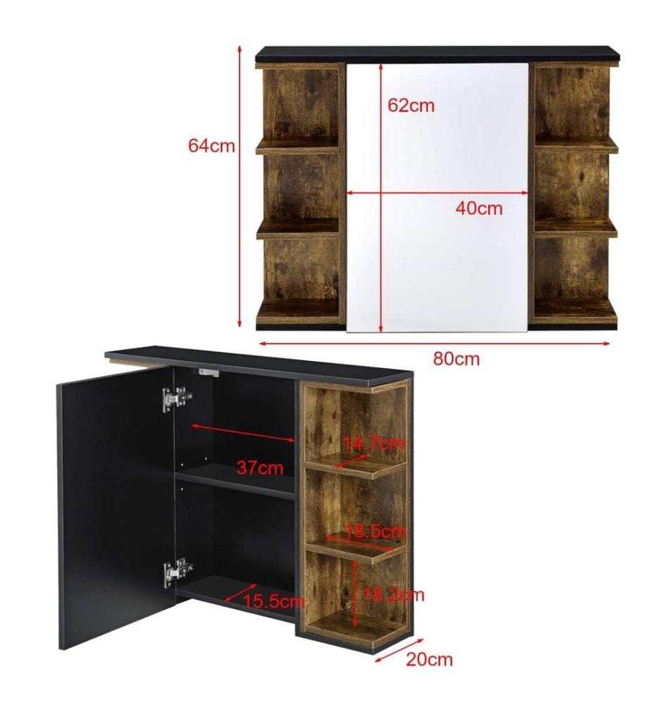 Armoire de salle de bains Harstad 64x80x20 cm Bois foncé noir