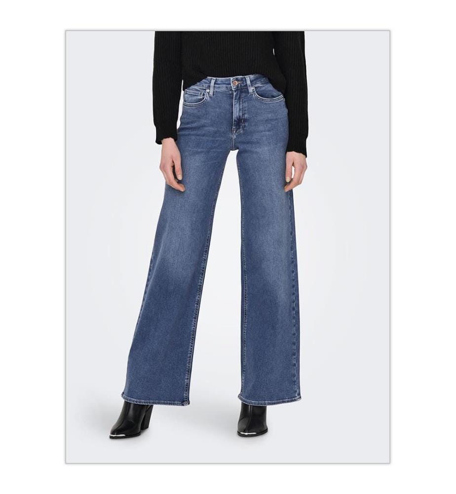 Jeans mit hoher Taille und breiten Schultern - Medium Denim Blau