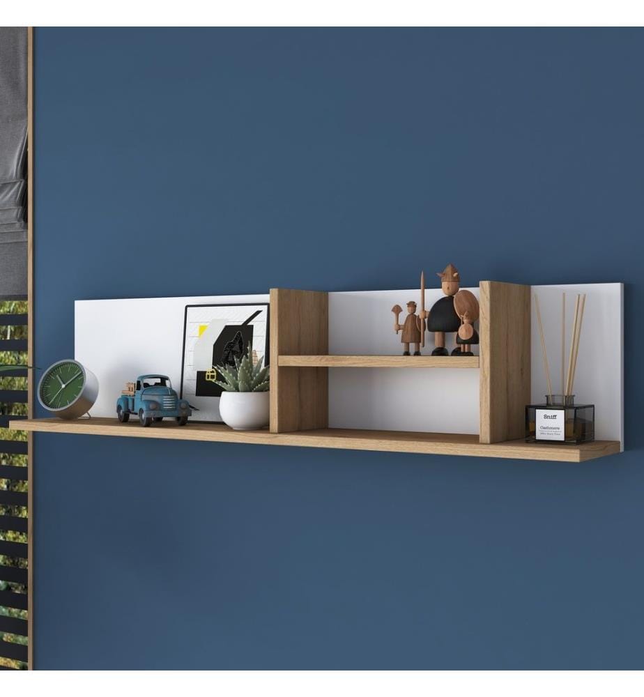 Woody Fashion Wall Shelf, White, Walnut, Melamin… DeinDeal