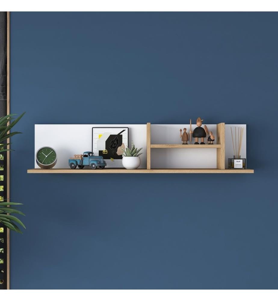 Woody Fashion Wall Shelf, White, Walnut, Melamin… DeinDeal