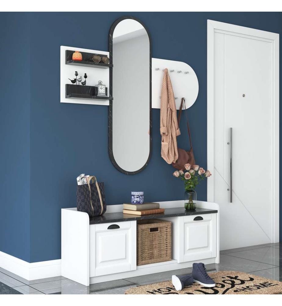 Woody Fashion Floorboard stand, white, marble, m… DeinDeal