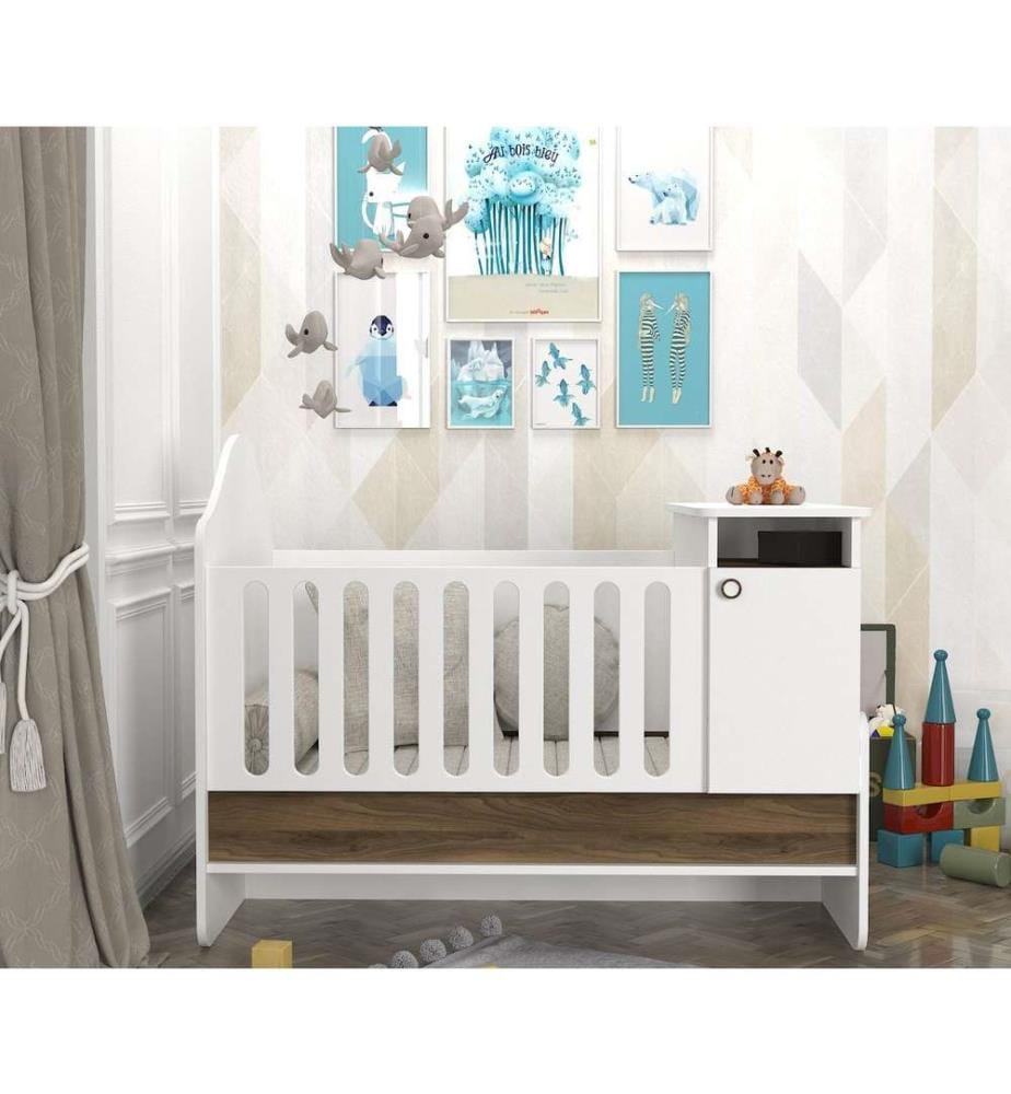 KALUNE DESIGN Baby Bed, White Walnut, Melamine C… DeinDeal