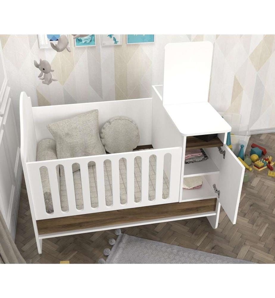 KALUNE DESIGN Baby Bed, White Walnut, Melamine C… DeinDeal