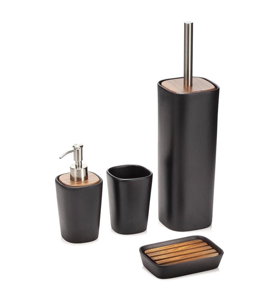 TFT Bathroom Set 4 Pieces Wood - Black | DeinDeal