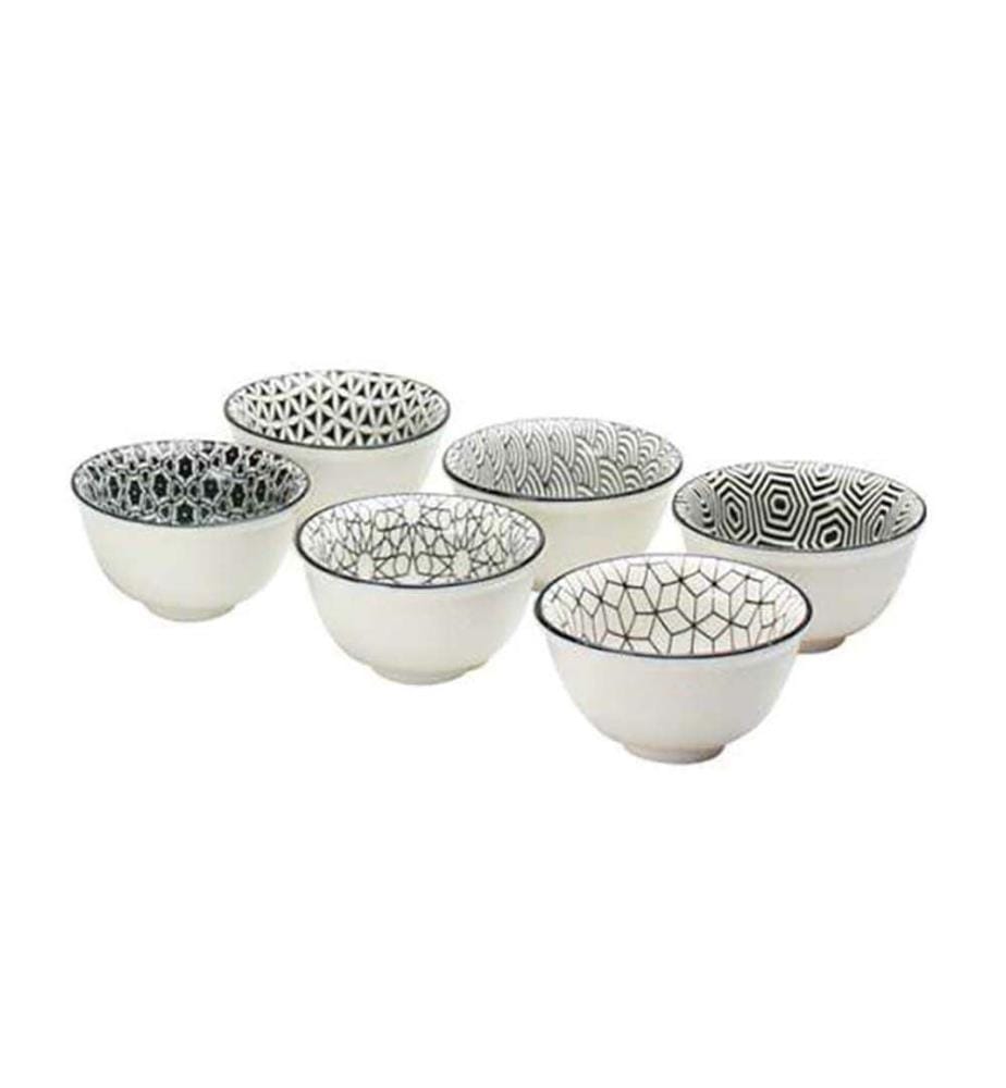 Lot De 6 Petits Bols En Porcelaine Kiyose Noir Et Blanc - Diamètre 8 Cm, Design Moderne, Pour Sauces, Desserts, Apéritifs