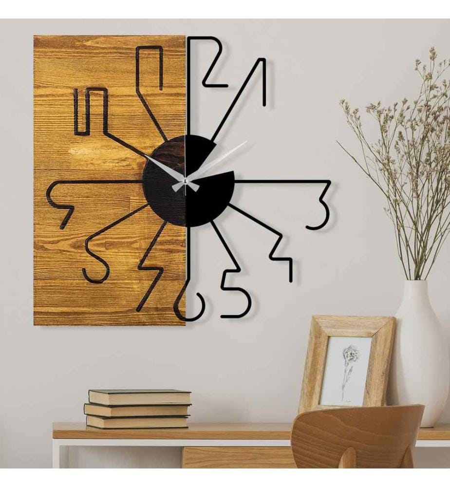 Wallity Decorative Wooden Wall Clock, Walnut Bla… | DeinDeal