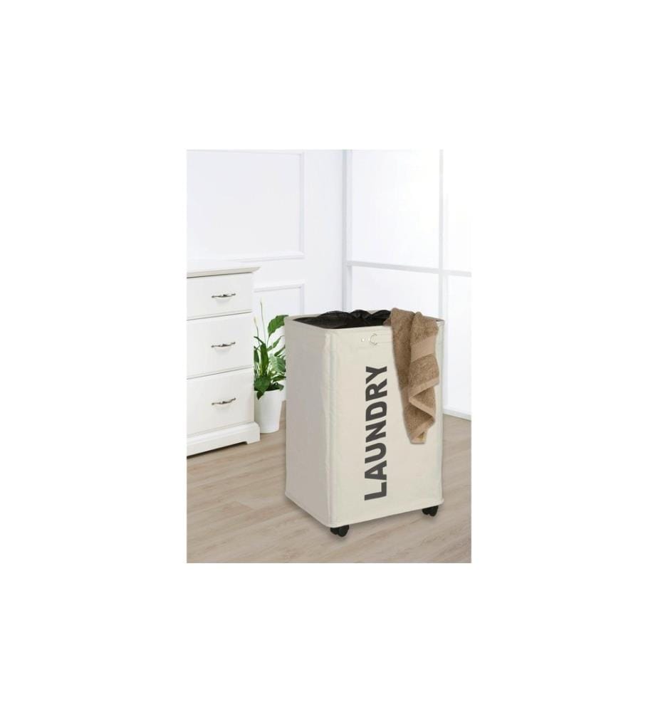 WENKO - Wäschesammler Quadro 79 l, Beige