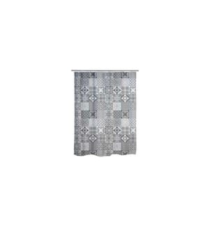 WENKO - Rideau de douche Portugal 180 x 200 cm, Gris/Blanc