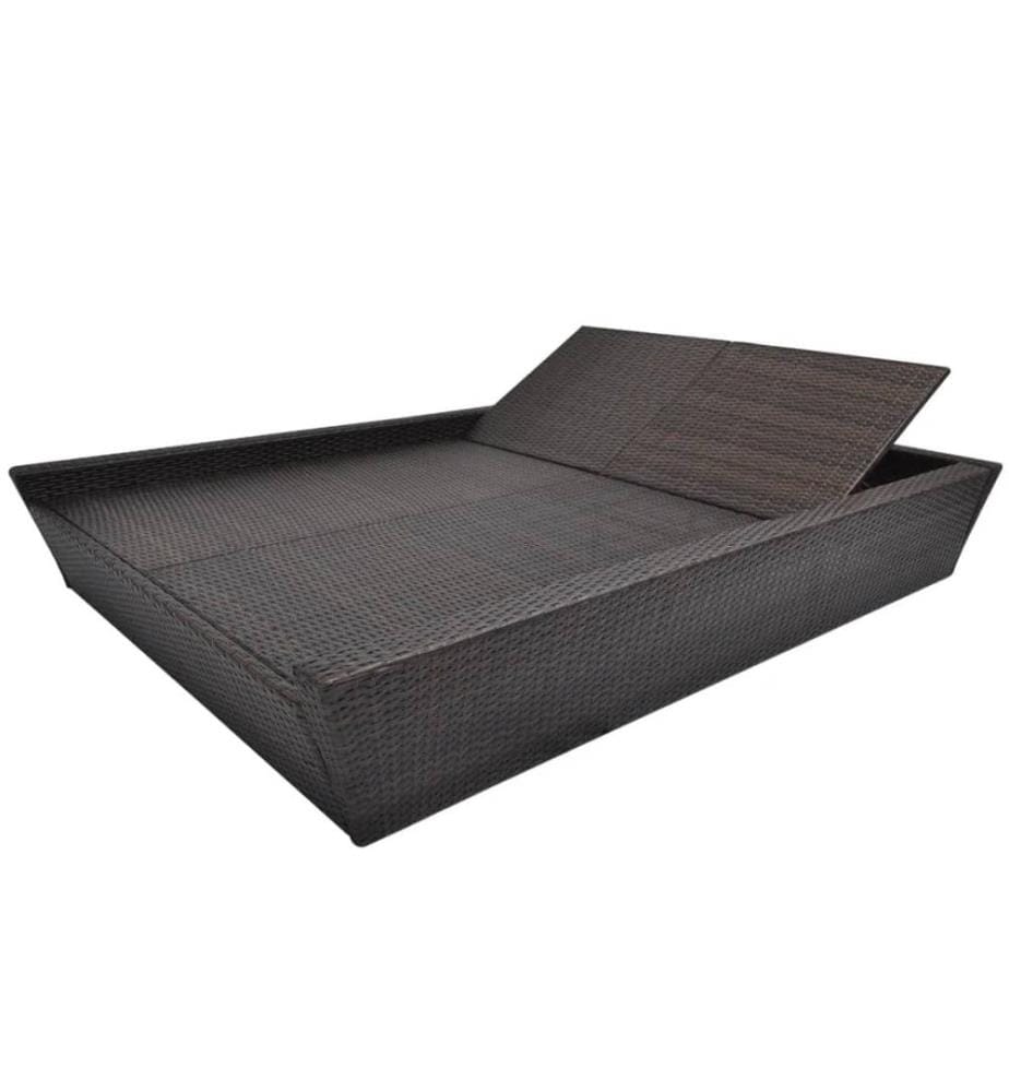 OutdoorLoungeBett mit Polster Poly Rattan Braun DeinDeal