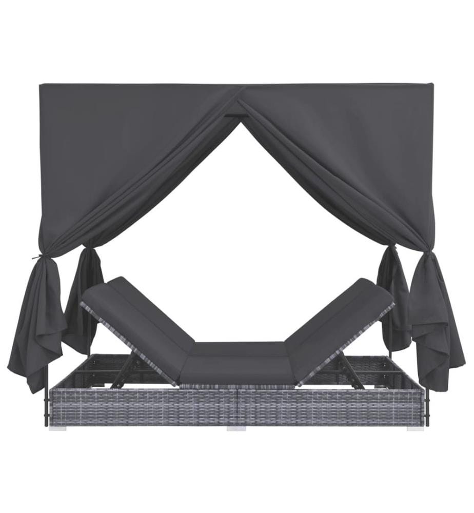 OutdoorLoungeBett mit Vorhängen Poly Rattan Gr… DeinDeal