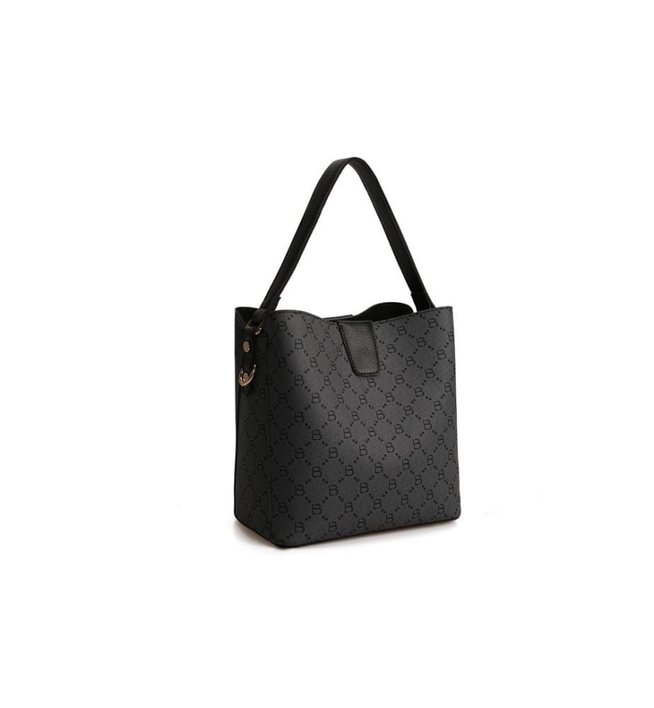 Bucket Bag, Grau, Schwarz, 100% Polyvinyl Leder