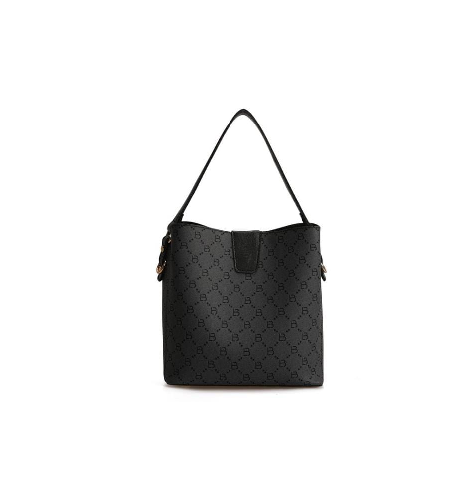 Bucket Bag, Grau, Schwarz, 100% Polyvinyl Leder