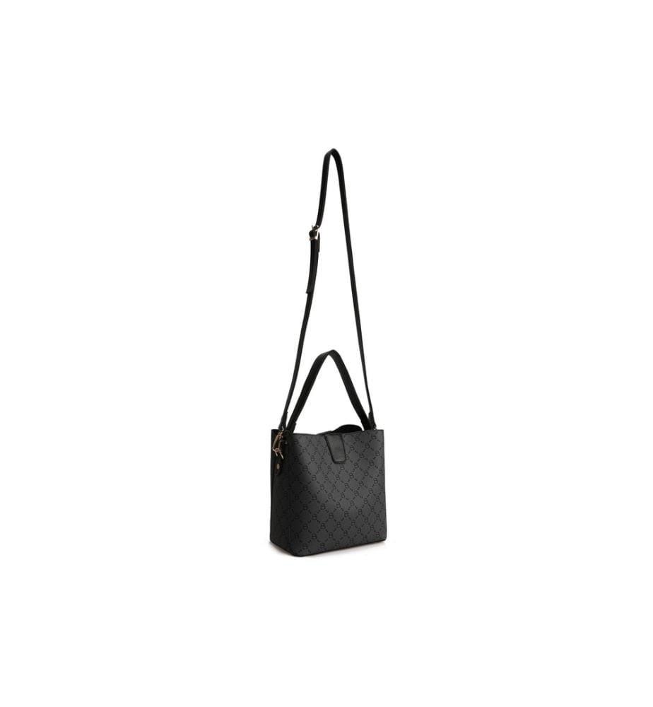 Bucket Bag, Grau, Schwarz, 100% Polyvinyl Leder